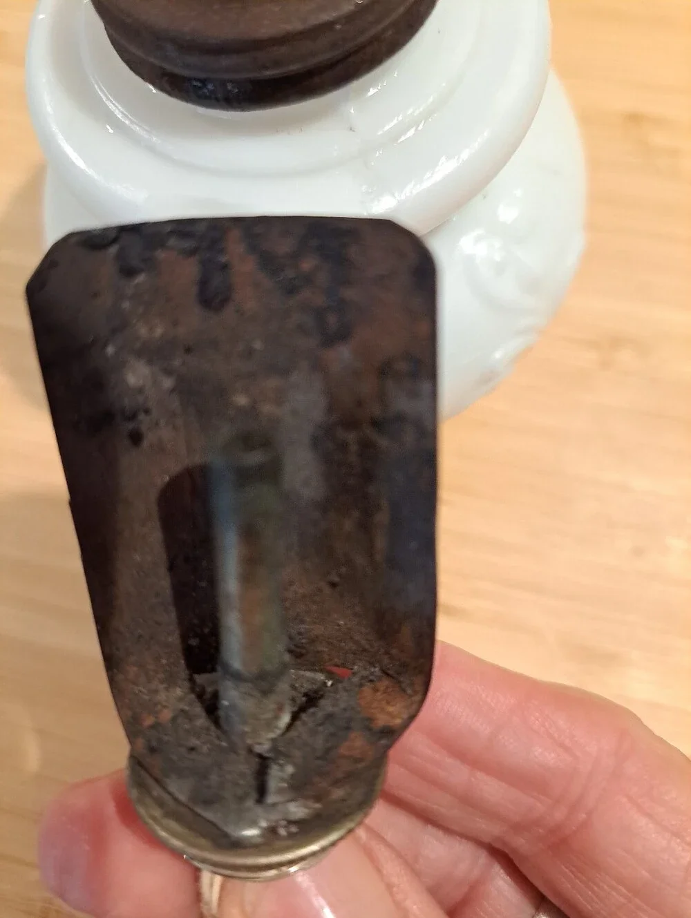 Antique Unique Milk Glass Fleur De Lis Embossed Pattern Miniature Oil Lamp